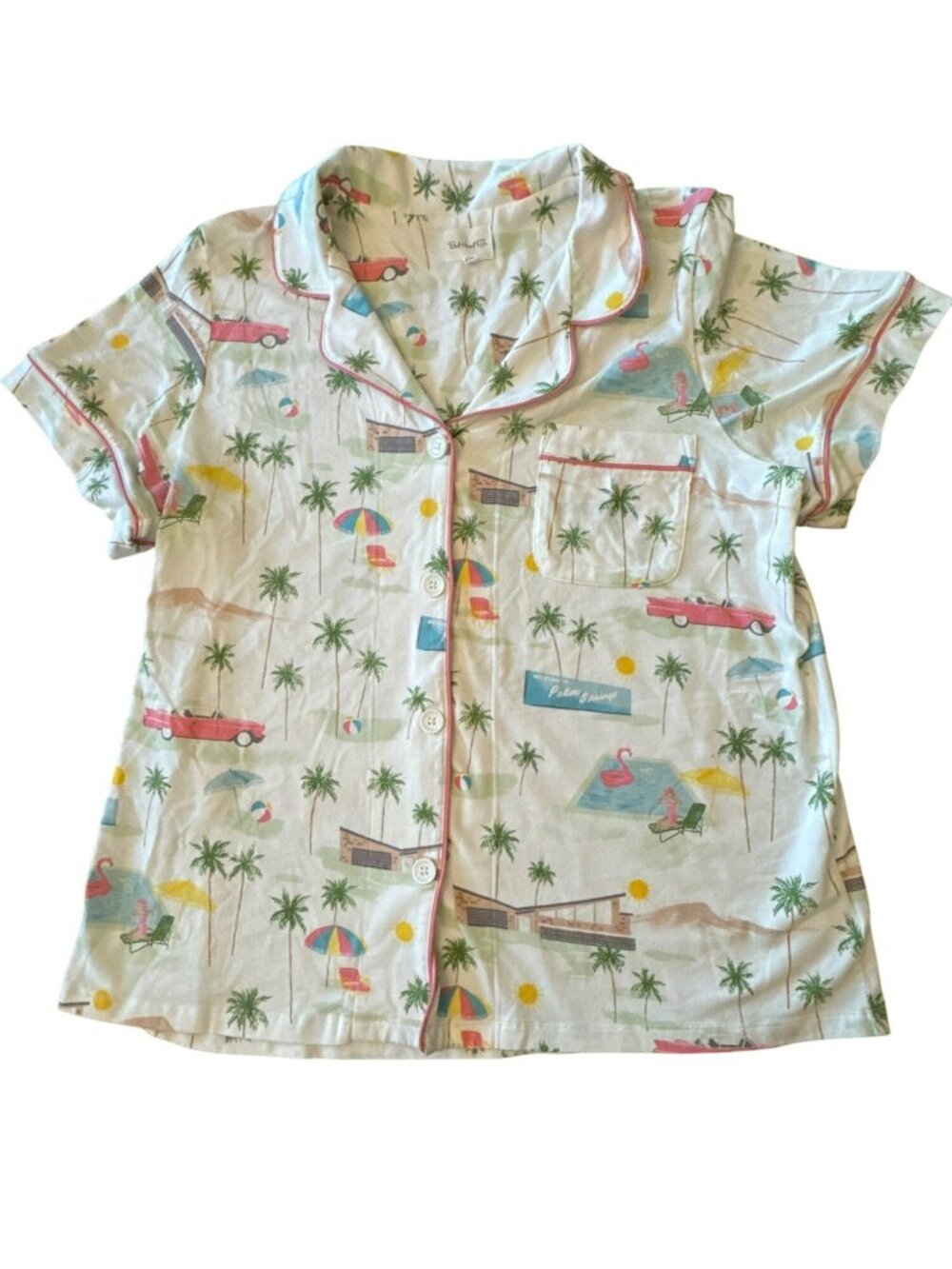 Bedhead Pajamas Top L Large Organic Cotton Stretch Palm Springs Tropical Print